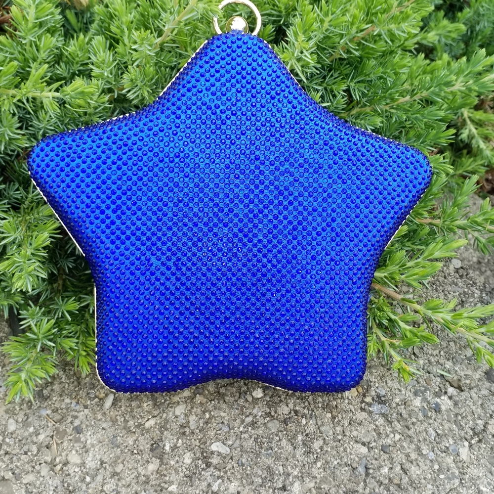 Alessia Royal Blue Crystal Star Purse Clutch. NEW